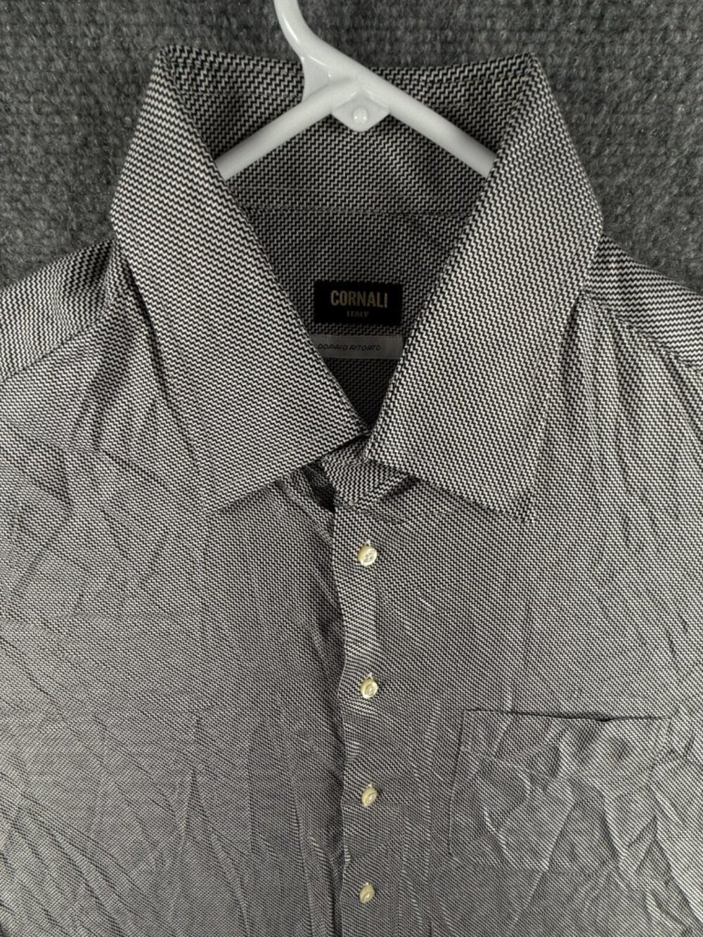 Cornali Italy Doppio Ritorto Long Sleeve Button Up Shirt Black Silver Cotton XL